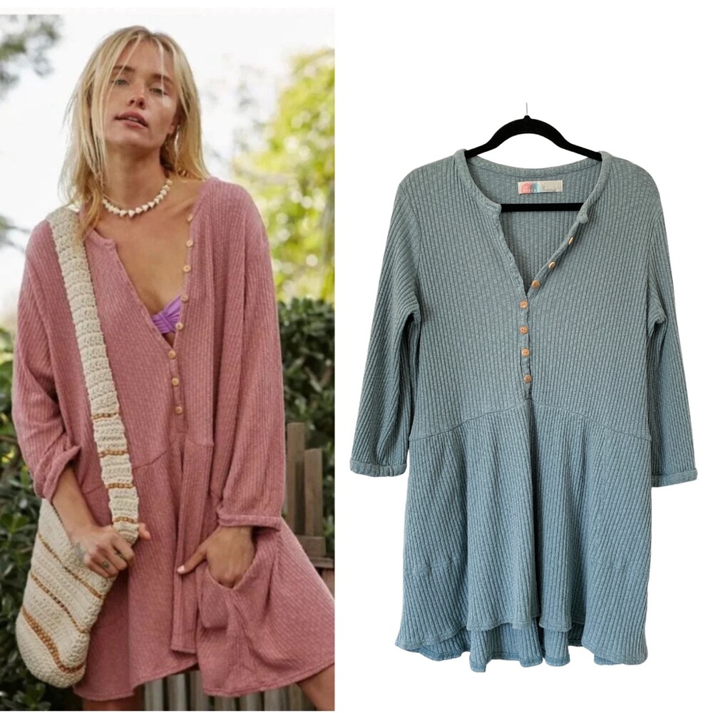 Free People Beach Oversized Baggy Tunic Dress Beachy Boho Top Lagenlook XS - L